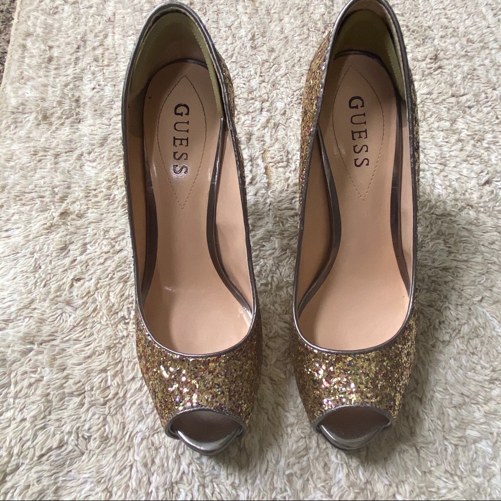 Guess Gold Sparkle Heels 7.5 - Picture 2 of 8